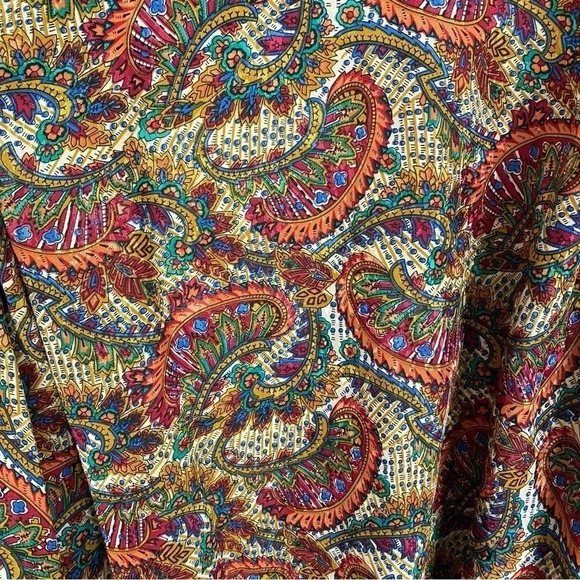 Vintage 90s Paisley Blouse Size 12 Large Grannycore Womens Gold Long Sleeve - Picture 7 of 12
